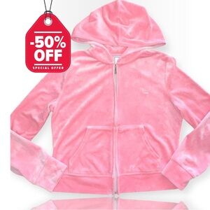 Juicy Couture Velour Track jacket Hoodie Pink Silver Crown logo Size Medium